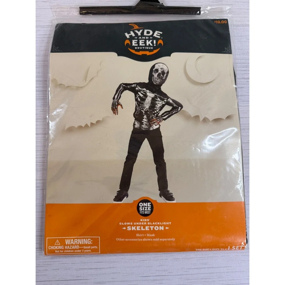 Hyde & EEK Boutique Kids Skeleton Costume Glows Under Blacklight Shirt Mask Set